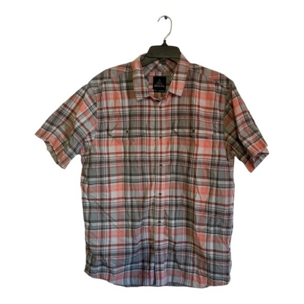 PrAna Mens Casual Button Down Shirt Short Sleeve Plaid Size Large